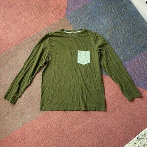 Original Use Olive Green Pocket Tee - Casual Long Sleeve Crewneck T-Shirt - MED